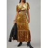 image:imageRVivimos Womens Fall Winter Vintage Velvet Dress Short Sleeve V Neck Elastic Waist Tiered Ruffle ALine Flowy Maxi DressCrushedgold