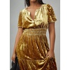 image:imageRVivimos Womens Fall Winter Vintage Velvet Dress Short Sleeve V Neck Elastic Waist Tiered Ruffle ALine Flowy Maxi DressCrushedgold