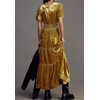 image:imageRVivimos Womens Fall Winter Vintage Velvet Dress Short Sleeve V Neck Elastic Waist Tiered Ruffle ALine Flowy Maxi DressCrushedgold