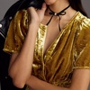 image:imageRVivimos Womens Fall Winter Vintage Velvet Dress Short Sleeve V Neck Elastic Waist Tiered Ruffle ALine Flowy Maxi DressCrushedgold