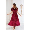 image:imageRVivimos Womens Fall Winter Vintage Velvet Dress Short Sleeve V Neck Elastic Waist Tiered Ruffle ALine Flowy Maxi DressCrushedwinered