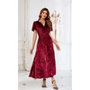 image:imageRVivimos Womens Fall Winter Vintage Velvet Dress Short Sleeve V Neck Elastic Waist Tiered Ruffle ALine Flowy Maxi DressCrushedwinered