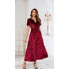 image:imageRVivimos Womens Fall Winter Vintage Velvet Dress Short Sleeve V Neck Elastic Waist Tiered Ruffle ALine Flowy Maxi DressCrushedwinered