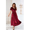 image:imageRVivimos Womens Fall Winter Vintage Velvet Dress Short Sleeve V Neck Elastic Waist Tiered Ruffle ALine Flowy Maxi DressCrushedwinered