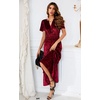 image:imageRVivimos Womens Fall Winter Vintage Velvet Dress Short Sleeve V Neck Elastic Waist Tiered Ruffle ALine Flowy Maxi DressCrushedwinered