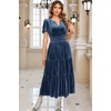 image:imageRVivimos Womens Fall Winter Vintage Velvet Dress Short Sleeve V Neck Elastic Waist Tiered Ruffle ALine Flowy Maxi DressDarkblue