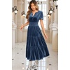 image:imageRVivimos Womens Fall Winter Vintage Velvet Dress Short Sleeve V Neck Elastic Waist Tiered Ruffle ALine Flowy Maxi DressDarkblue