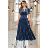 image:imageRVivimos Womens Fall Winter Vintage Velvet Dress Short Sleeve V Neck Elastic Waist Tiered Ruffle ALine Flowy Maxi DressDarkblue