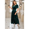 image:imageRVivimos Womens Fall Winter Vintage Velvet Dress Short Sleeve V Neck Elastic Waist Tiered Ruffle ALine Flowy Maxi DressDarkgreen