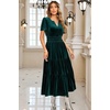 image:imageRVivimos Womens Fall Winter Vintage Velvet Dress Short Sleeve V Neck Elastic Waist Tiered Ruffle ALine Flowy Maxi DressDarkgreen