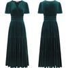 image:imageRVivimos Womens Fall Winter Vintage Velvet Dress Short Sleeve V Neck Elastic Waist Tiered Ruffle ALine Flowy Maxi DressDarkgreen