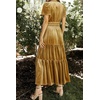 image:imageRVivimos Womens Fall Winter Vintage Velvet Dress Short Sleeve V Neck Elastic Waist Tiered Ruffle ALine Flowy Maxi DressGold