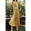 image:imageRVivimos Womens Fall Winter Vintage Velvet Dress Short Sleeve V Neck Elastic Waist Tiered Ruffle ALine Flowy Maxi DressGold