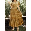 image:imageRVivimos Womens Fall Winter Vintage Velvet Dress Short Sleeve V Neck Elastic Waist Tiered Ruffle ALine Flowy Maxi DressGold