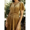 image:imageRVivimos Womens Fall Winter Vintage Velvet Dress Short Sleeve V Neck Elastic Waist Tiered Ruffle ALine Flowy Maxi DressGold