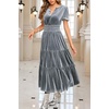 image:imageRVivimos Womens Fall Winter Vintage Velvet Dress Short Sleeve V Neck Elastic Waist Tiered Ruffle ALine Flowy Maxi DressGrey