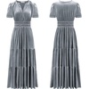 image:imageRVivimos Womens Fall Winter Vintage Velvet Dress Short Sleeve V Neck Elastic Waist Tiered Ruffle ALine Flowy Maxi DressGrey