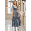 image:imageRVivimos Womens Fall Winter Vintage Velvet Dress Short Sleeve V Neck Elastic Waist Tiered Ruffle ALine Flowy Maxi DressGrey