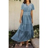 image:imageRVivimos Womens Fall Winter Vintage Velvet Dress Short Sleeve V Neck Elastic Waist Tiered Ruffle ALine Flowy Maxi DressHazeblue