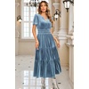 image:imageRVivimos Womens Fall Winter Vintage Velvet Dress Short Sleeve V Neck Elastic Waist Tiered Ruffle ALine Flowy Maxi DressHazeblue