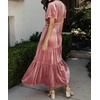 image:imageRVivimos Womens Fall Winter Vintage Velvet Dress Short Sleeve V Neck Elastic Waist Tiered Ruffle ALine Flowy Maxi DressPink