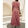 image:imageRVivimos Womens Fall Winter Vintage Velvet Dress Short Sleeve V Neck Elastic Waist Tiered Ruffle ALine Flowy Maxi DressPink