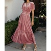 image:imageRVivimos Womens Fall Winter Vintage Velvet Dress Short Sleeve V Neck Elastic Waist Tiered Ruffle ALine Flowy Maxi DressPink