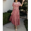 image:imageRVivimos Womens Fall Winter Vintage Velvet Dress Short Sleeve V Neck Elastic Waist Tiered Ruffle ALine Flowy Maxi DressPink