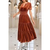 image:imageRVivimos Womens Fall Winter Vintage Velvet Dress Short Sleeve V Neck Elastic Waist Tiered Ruffle ALine Flowy Maxi DressRustbrown
