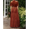 image:imageRVivimos Womens Fall Winter Vintage Velvet Dress Short Sleeve V Neck Elastic Waist Tiered Ruffle ALine Flowy Maxi DressRustbrown