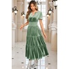 image:imageRVivimos Womens Fall Winter Vintage Velvet Dress Short Sleeve V Neck Elastic Waist Tiered Ruffle ALine Flowy Maxi DressSage Green