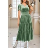 image:imageRVivimos Womens Fall Winter Vintage Velvet Dress Short Sleeve V Neck Elastic Waist Tiered Ruffle ALine Flowy Maxi DressSage Green