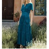 image:imageRVivimos Womens Fall Winter Vintage Velvet Dress Short Sleeve V Neck Elastic Waist Tiered Ruffle ALine Flowy Maxi DressTeal