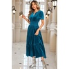 image:imageRVivimos Womens Fall Winter Vintage Velvet Dress Short Sleeve V Neck Elastic Waist Tiered Ruffle ALine Flowy Maxi DressTeal
