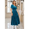 image:imageRVivimos Womens Fall Winter Vintage Velvet Dress Short Sleeve V Neck Elastic Waist Tiered Ruffle ALine Flowy Maxi DressTeal