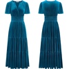 image:imageRVivimos Womens Fall Winter Vintage Velvet Dress Short Sleeve V Neck Elastic Waist Tiered Ruffle ALine Flowy Maxi DressTeal
