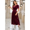 image:imageRVivimos Womens Fall Winter Vintage Velvet Dress Short Sleeve V Neck Elastic Waist Tiered Ruffle ALine Flowy Maxi DressWinered