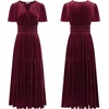 image:imageRVivimos Womens Fall Winter Vintage Velvet Dress Short Sleeve V Neck Elastic Waist Tiered Ruffle ALine Flowy Maxi DressWinered