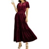 image:imageRVivimos Womens Fall Winter Vintage Velvet Dress Short Sleeve V Neck Elastic Waist Tiered Ruffle ALine Flowy Maxi DressWinered