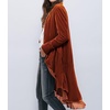 image:imageRVivimos Womens Ruffled Asymmetric Long Velvet Blazers Coat Casual JacketsRust Brown