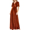 image:imageRVivimos Womens Fall Velvet Maxi Dress 2026 Short Sleeve V Neck Elegant Vintage Flowy Long DressesRust Brown