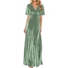image:imageRVivimos Womens Fall Velvet Maxi Dress 2026 Short Sleeve V Neck Elegant Vintage Flowy Long DressesSage Green