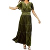 image:imageRVivimos Womens Fall Winter Vintage Velvet Dress Short Sleeve V Neck Elastic Waist Tiered Ruffle ALine Flowy Maxi DressArmygreen