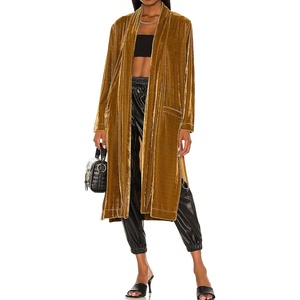 image:imageRVivimos Womens Long Cardigans Fall Velvet Long Sleeve Open Front Side Slit Loose Casual Jackets Duster Coat with PocketsBrown