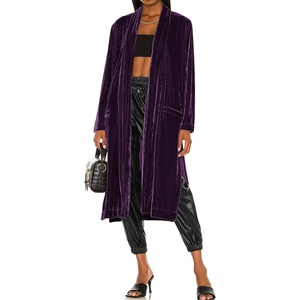 image:imageRVivimos Womens Long Cardigans Fall Velvet Long Sleeve Open Front Side Slit Loose Casual Jackets Duster Coat with PocketsDark Purple