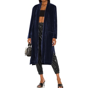 image:imageRVivimos Womens Long Cardigans Fall Velvet Long Sleeve Open Front Side Slit Loose Casual Jackets Duster Coat with PocketsNavy Blue