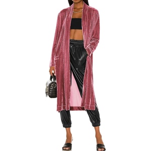 image:imageRVivimos Womens Long Cardigans Fall Velvet Long Sleeve Open Front Side Slit Loose Casual Jackets Duster Coat with PocketsPink
