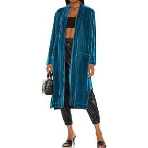image:imageRVivimos Womens Long Cardigans Fall Velvet Long Sleeve Open Front Side Slit Loose Casual Jackets Duster Coat with PocketsSea Blue