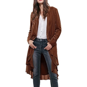 image:imageRVivimos Womens Ruffled Asymmetric Long Velvet Blazers Coat Casual JacketsBrown