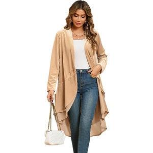 image:imageRVivimos Womens Ruffled Asymmetric Long Velvet Blazers Coat Casual JacketsChampagne